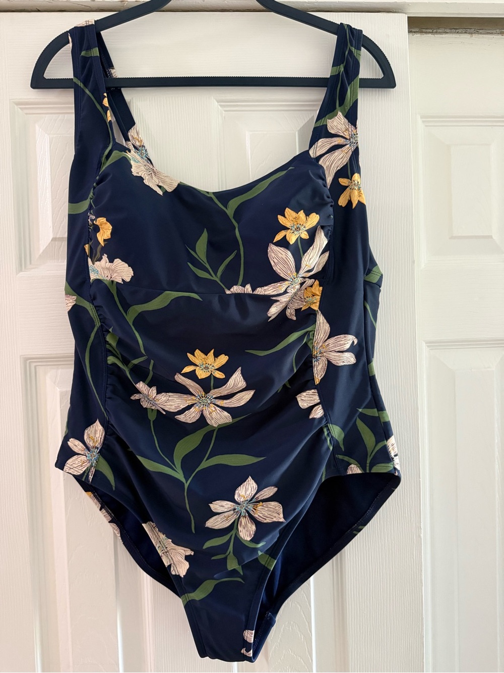 Shade & Shore Navy Floral One-Piece Swimsuit with Yellow Accents